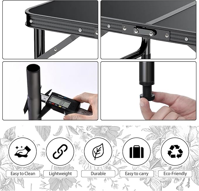 Yriuat Outdoor Side Table, Portable 3 Adjustable Height Small Outdoor Folding Table, Aluminum Foldable Patio Side Tables for Outside Indoor, Plant Stand Coffee End Table for Pool, Porch,Garden(Black)