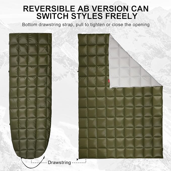 Down Camping Blanket - Lightweight, Packable, Warm & Puffy Outdoor Travel Quilt for Sleep, Hiking, Backpacking, Stadium, Festivals, Water-Resistant Sleeping Bag 55"x79"