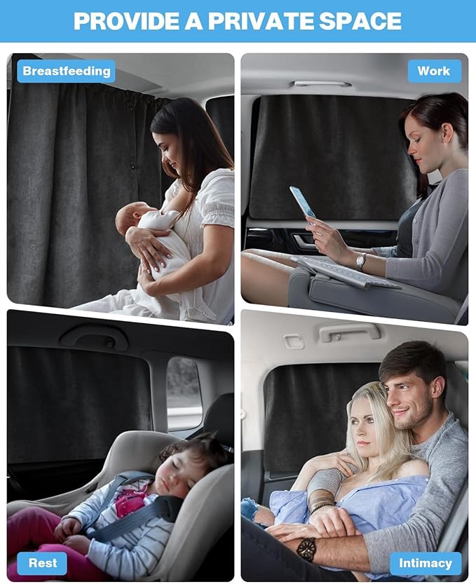 53.74 * 31.50 inch Set of 3 Car Privacy Curtains for SUV/MVP/Pickup Truck/Small Car/Sedan Accessories Universal Window Shades Light Blocking Sunshades for Kids Rear Side Window Shades Gray