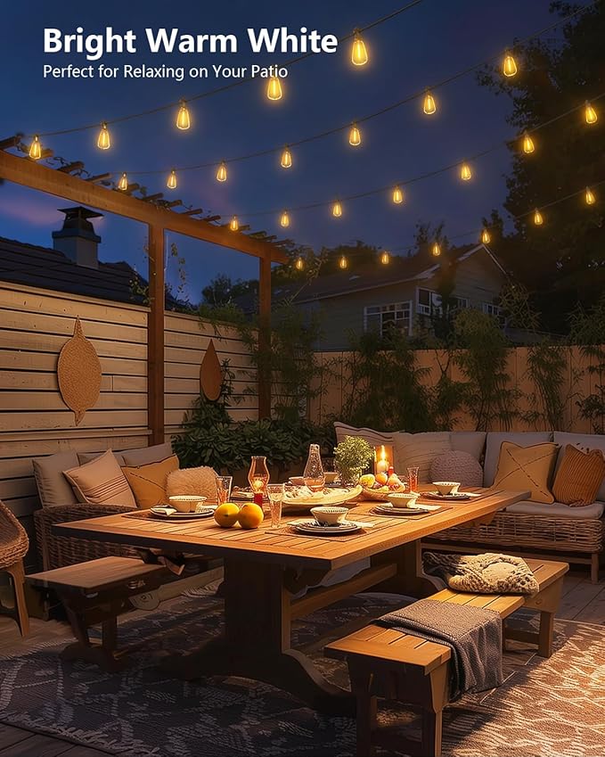 Brightown 37FT Solar String Lights Outdoor Waterproof with Remote, 10+1 LED Shatterproof Bulbs, Dimmable & Timable, 3 Light Modes - Commercial Grade Patio Lights for Garden Backyard Party Decor