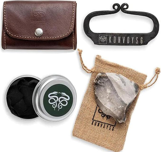 The Artisan Heritage Fire Kit – Hand-Forged Carbon Steel & English Flint in a Premium Top-Grain Leather Pouch