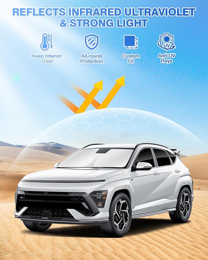 Canvcle Sunshades for Hyundai Kona 2024 2025 2026 Accessories Windshield Sun Shade Side Rear Window Shade Cover Sun Visor Shield Privacy Protection Keep Vehicle Cool Black 8PCS