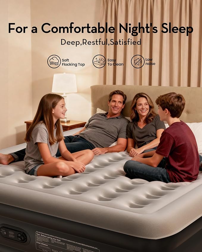 OhGeni Cal King Air Mattress with Built in Pump, 18" Tall Inflatable Blow Up Bed, Luxury Comfort for People(190CM Height), Keep Feet from Dangling, Colchon inflables, Ideal Alternative to a Bed