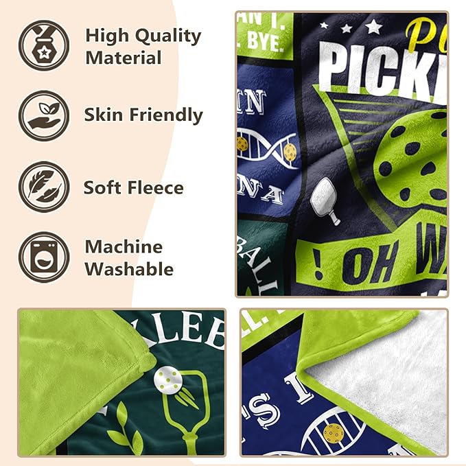 Pickleball Gifts for Women Men Funny, Gifts for Pickleball Lovers, Pickle Ball Gift Ideas for Birthday Christmas Fathers Day Mothers Day, Pickle Ball Accessories, Sport Present Fleece Blanket 60"×50"