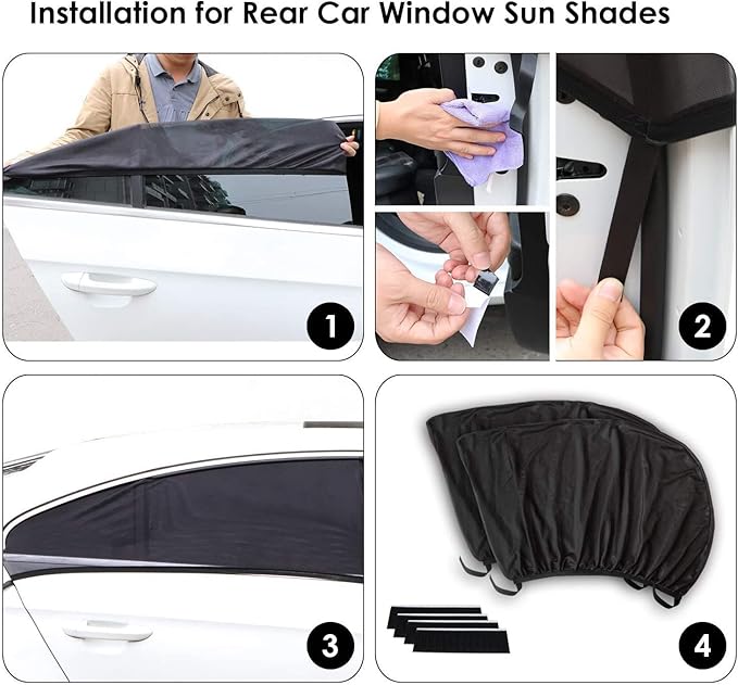 Car Windows Mosquito Net,Car Window Screens for Camping,UV and Car Mosquito Net for Camping |Breathable Mesh Baby Car Window Covers，Sun Glare/UV Rays Double Layer Design(Rear Side 2pcs)