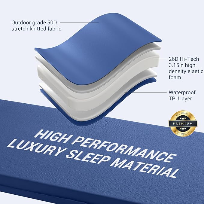 Elegear CumbreX™ Self Inflating Sleeping Pad, 3.15" Ultra-Thick Memory Foam Camping Pad with Pillow Fast Inflating in 20s Insulated Camping Mattress Pad 4-Season Camp Sleeping Mat for Camp/Travel/Tent