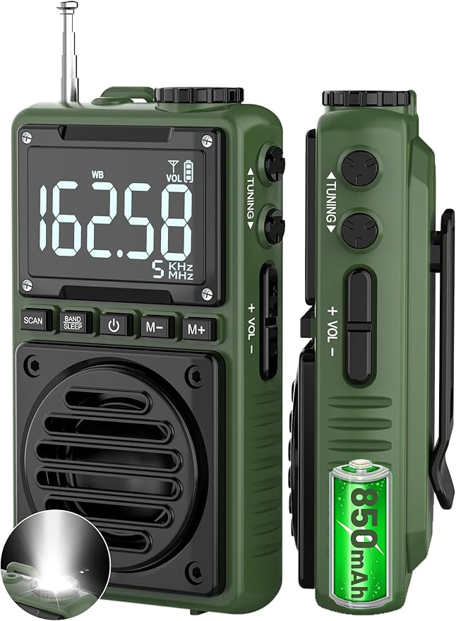 Digital AM FM Weather Band Radio with Flashlight,850mAh Rechargeable Portable Pocket Radio with Best Reception,LCD Screen, Back Clip,Stereo Earphone Jack, SOS Alarm,Sleep Timer for Jogging,Walking
