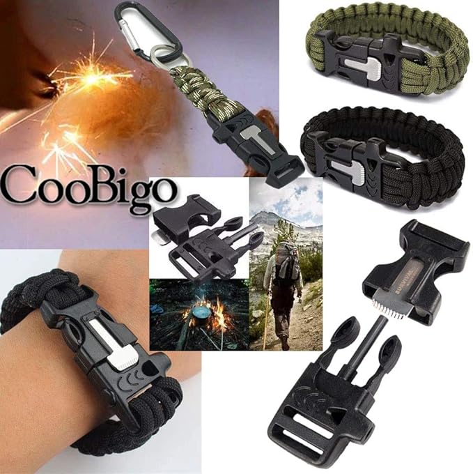 CooBigo 10Pack 3/4" (19mm) Fire Starter Survival Whistle Buckle Flint Scraper for Paracord Bracelet Key Lanyard Ourdoor Hiking Camping Backpack Bag Pets Collar DIY Travel Kits