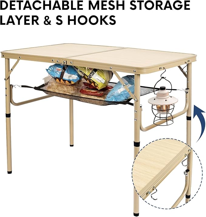 Byliable Folding Table 3FT Camping Table 2 Adjustable Height Lightweight Portable Aluminum Mini Foldable for Picnic Beach Indoor Outdoor, Yellow