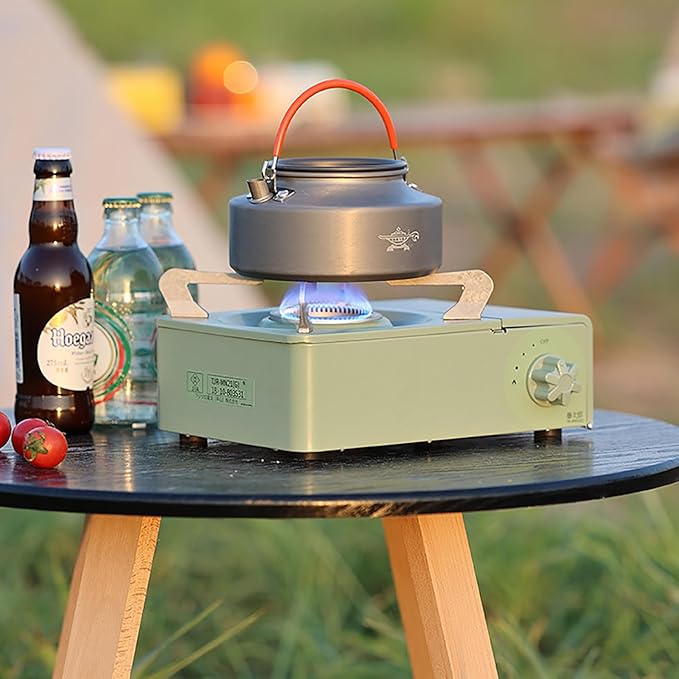 Portable Camping Stove, 2100W Picnic Mini Stove, Outdoor Camping Gas Stove, Fishing Stove with Carry Case, for RV, Camping and Hiking, Emergency Cooking Stove,Green