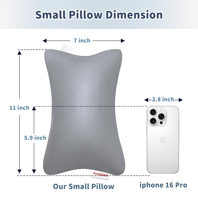 Pro Goleem Small Pillow 11"x7"x2.5" for Baby Sleeping with Name Tag Mini Tiny Pillow for Room Couch Sofa Chair and Outdoor Car Air Nap Neck Lumbar Knee Rest Pillows, Gray