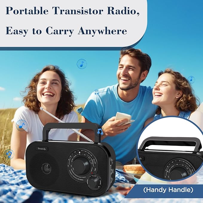 DreamSky AM FM Portable Radio Plug in Wall or Battery Operated for Home & Outdoor, Strong Reception, Large Dial Easy to Use, Transistor Antenna, Headphone Jack, Small Gifts for Seniors Elderly