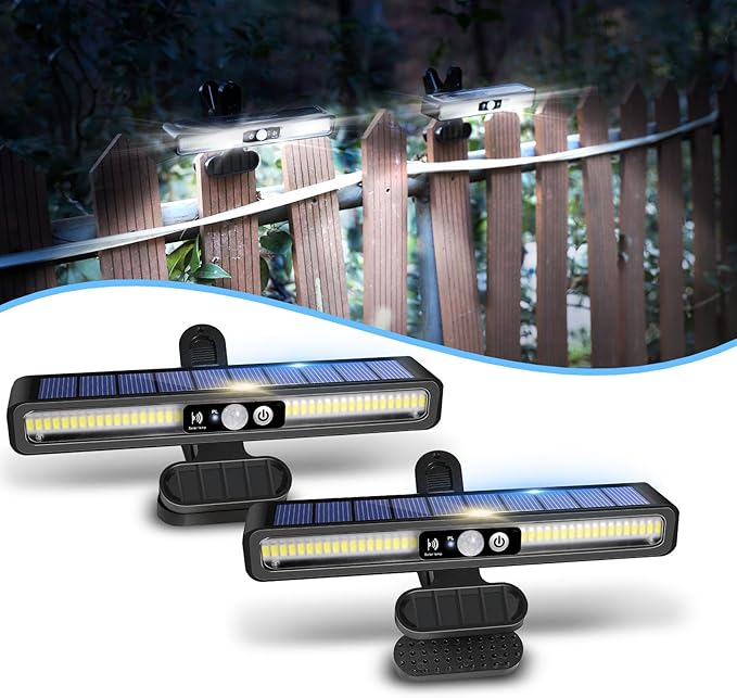Clip On Solar Motion Lights Outdoor Waterproof, 2 Pack Motion Sensor Outdoor Lights with 36 LEDs, 6000K, Portable Solar Powered Security Light for Fence Garage Camping(Black)