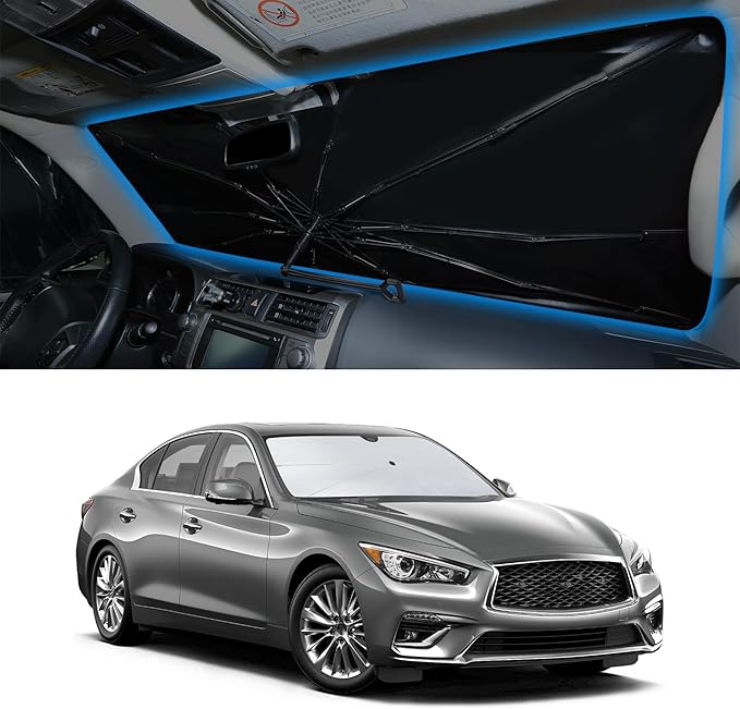 Windshield Sun Shade Umbrella Accessories Compatible with 2014 2015 2016 2017-2024 Q50 for Infiniti Foldable Sunshade Sun Visor Blocks UV