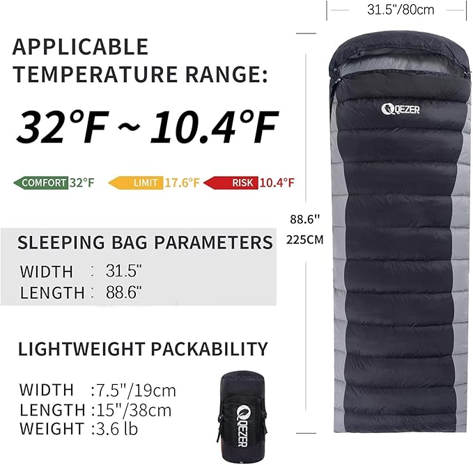 Down Sleeping Bag for Adults 600 Fill Power, Cold Weather Compact Ultralight All Seasons Sleeping Bag for Backpacking, Camping, Hiking