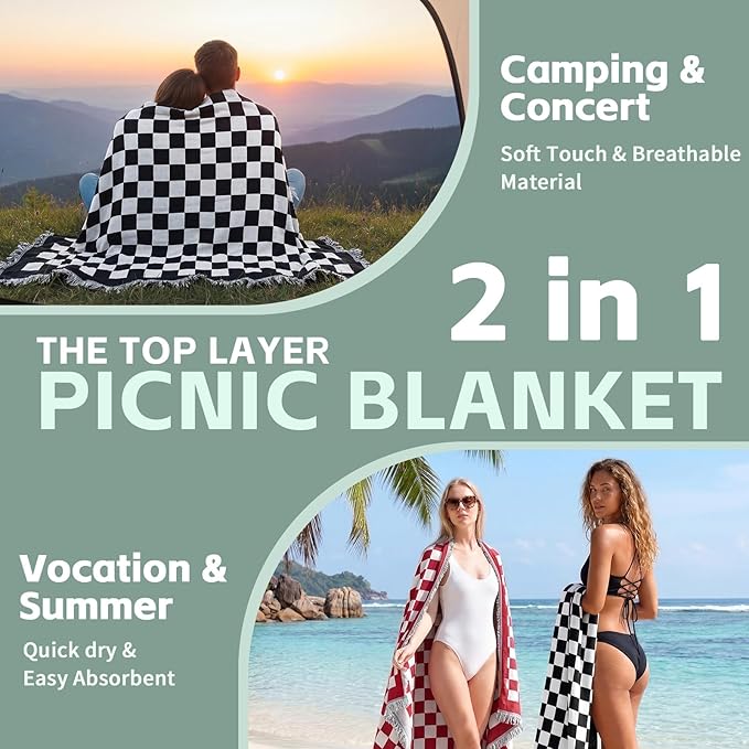 2 in 1 Extra Large Boho Beach Blanket Towel Picnic Mat Adult Men Guy Him Brother Dad Boyfriend Uncle Niece Best Friend Friendship Grandpa Grandfather Husband Son in Law Happy Birthday Cool Unique Gift