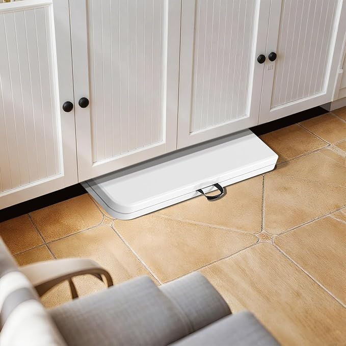 Lakhow Folding Table 4 Foot Heavy Duty Plastic Utility Table Portable Thick Table Top Small Indoor Outdoor Adjustable Height Folding with Carrying Handle，Sewing Table Camping Party Gathering ，White