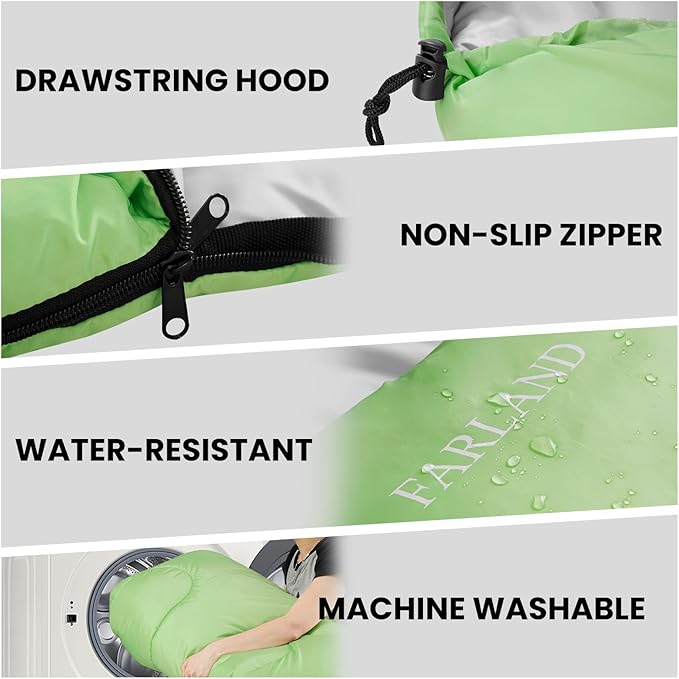 FARLAND Sleeping Bags for Adults Teens Kids with Compression Sack Portable and Lightweight for 3-4 Season Camping, Hiking,Waterproof, Backpacking and Outdoors