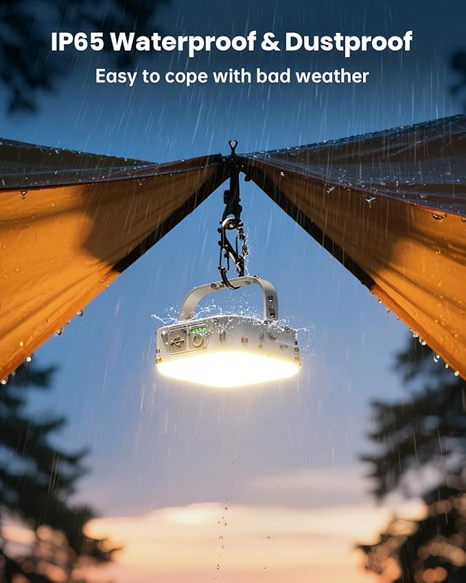 Eventek Solar Camping Lights, Rechargeable Solar Camping Lantern Up to 100+ Hours & 4 Light Modes, Portable IP65 Waterproof LED Camping Light for Camp, Tent, Power Outages Emergency