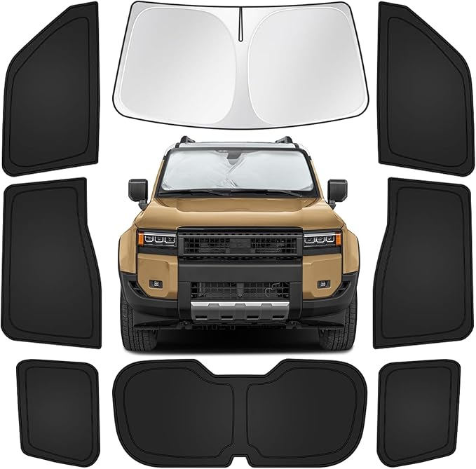 Car Window Shades for Toyota Land Cruiser Prado 250 2024-2025, 8pcs Full Coverage Window Covers Sunshades for Front, Side and Rear Windows, Privacy Window Shade Keep Vehicle Cool for Camping Napping