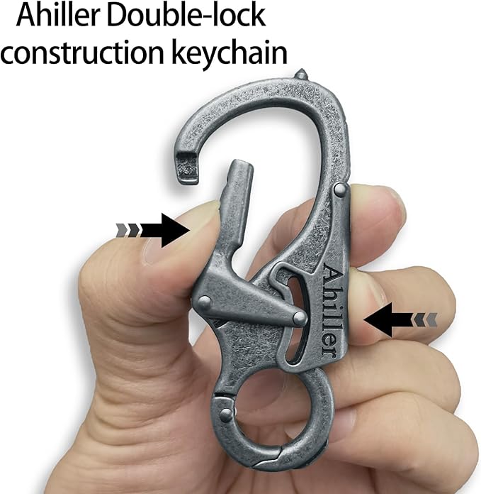 Ahiller Carabiner Keychain Clip, Double Lock Designed - Tungsten Steel Tip, Multifounction Tools for Camping, Hiking, Fishing, Outdoor Survival