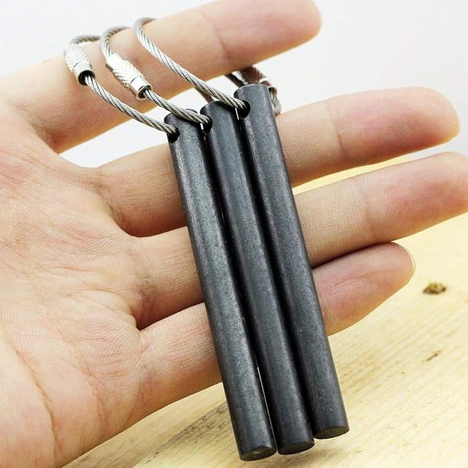 bayite Survival Drilled Ferrocerium Ferro Rod Flint Fire Starter Rods with Keychain Ring 3.14 Inch Pack of 3