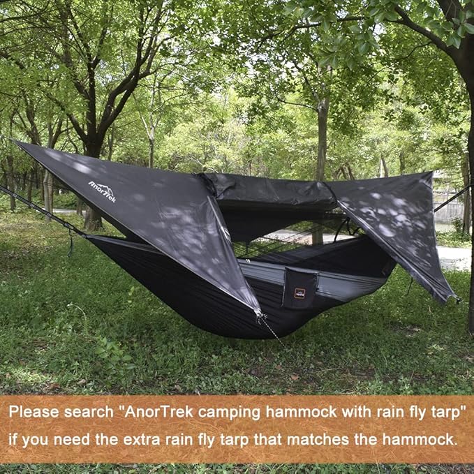 AnorTrek Camping Hammock with Mosquito Net, Double & Single Lightweight Portable Hammocks with Tree Straps, Parachute Hammock for Camping, Backpacking