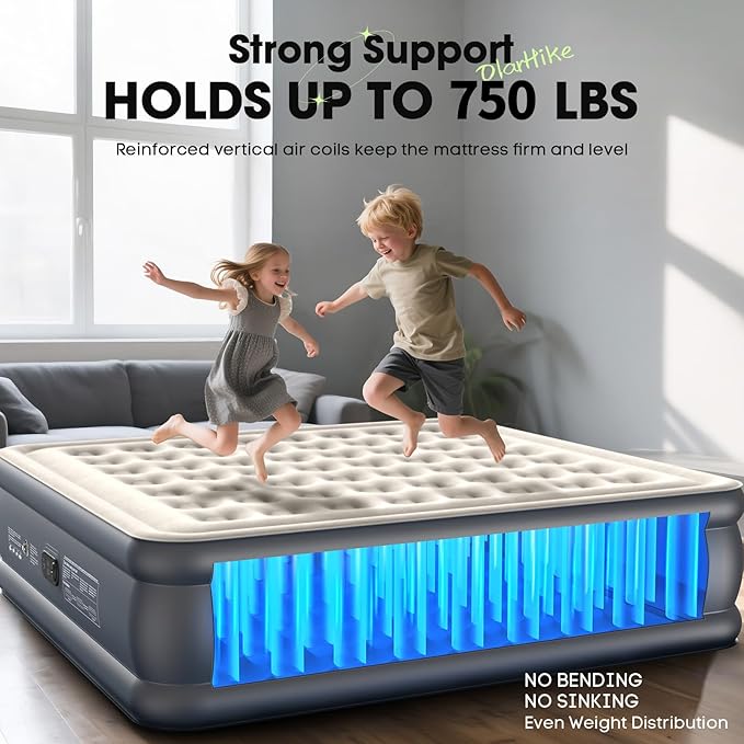 OlarHike King Size Air Mattress with Built-in Pump, 18" Extra-Wide Raised Inflatable Air Bed for Home and Guests, Heavy-Duty Support for 2-4 Sleepers Up to 750 lbs