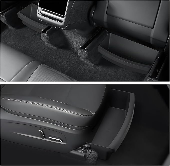 Under Seat Storage Organizer for Tesla Model Y 2025 2026 Refresh (Juniper), Upgraded TPE Double Layer Hidden Storage Box, 2pc Washable Underseat Storage Organizer fit Tesla Model Y Accessories