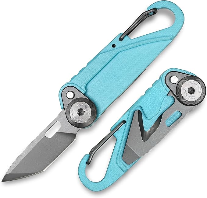 TACRAY Vinto 5-in-1 Small Pocket Knife – Ultra-Light Compact Multitool with Utility Knife, Seatbelt Cutter, Bottle Opener, Flathead Screwdriver & Keyring Attachment for Everyday Carry (Blue)