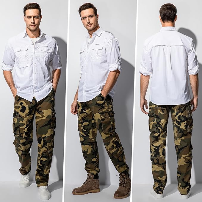 Men's BDU Casual Military Pants, Tactical Wild Army Combat ACU Rip Stop Camo Cargo Work Pants Trousers with 8 Pockets