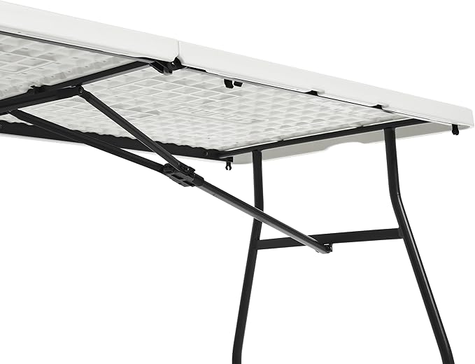 Amazon Basics Heavy Duty Portable Folding Table, 6 ft, Indoor & Outdoor, Fold-in-Half Design with Carrying Handle, White | Portable, Heavy Duty, Indoor & Outdoor, with Carrying Handle