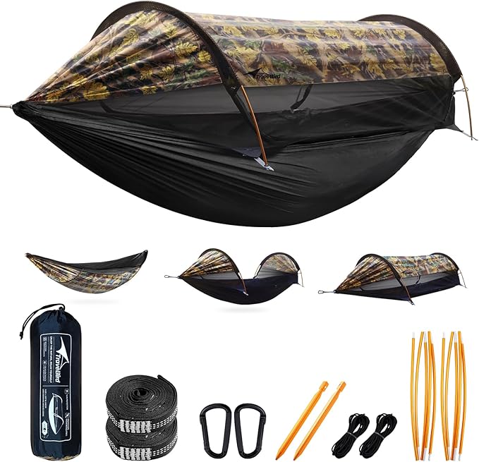 Camping Hammock Tent with Mosquito Net and Sunshade, Extra Large for 2 Person, Lightweight Hanging Hammocks Tree Straps, Bivvy Ground Tent for Outside, Hiking, and Travel