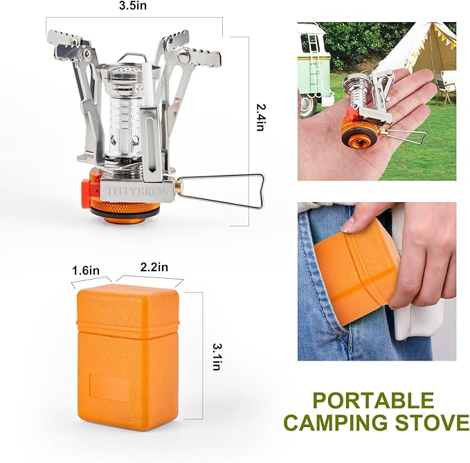THTYBROS Portable Camping Stove with Piezo Ignition | 3000W Windproof Backpacking Stove | Compact Gas Burner for Butane/Propane Mix | Stable Support for 1-3 Person Outdoor Cooking