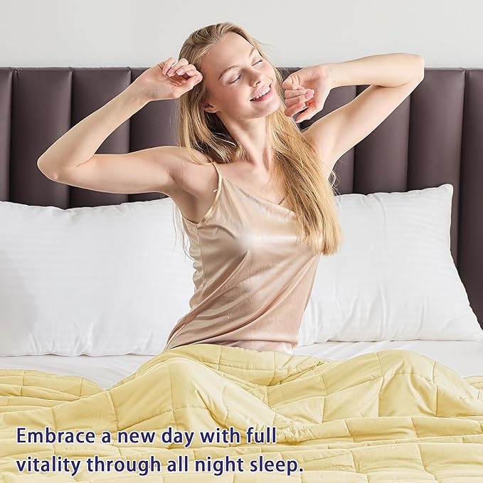 yescool Weighted Blanket for Adults (15 lbs, 48" x 72", Yellow) Cooling Heavy Blanket for Sleeping Perfect for 160-180 lbs, Twin Size Breathable Blanket with Premium Glass Bead, Machine Washable