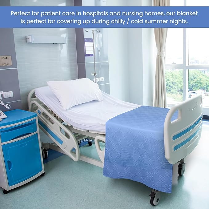 Linteum Textile Supply Blue - Snag Free Hospital Thermal Blanket 66x90 Inch 100% Cotton, Soft and Cozy, Breathable, All Season Twin Hospital Blanket (12-Pack)