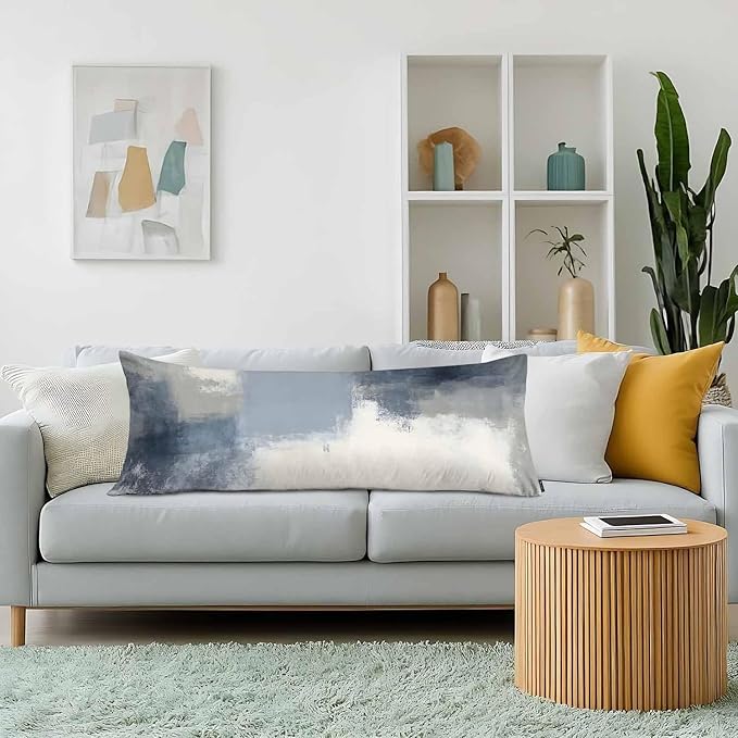 Body Pillow Cover Abstract Painting Blue White Gray Decorative Body Pillow Covers Long Cushion Case Zipper Body Pillowcase Soft Cushion Cover for Bedding,Couch,Home 20"X54"