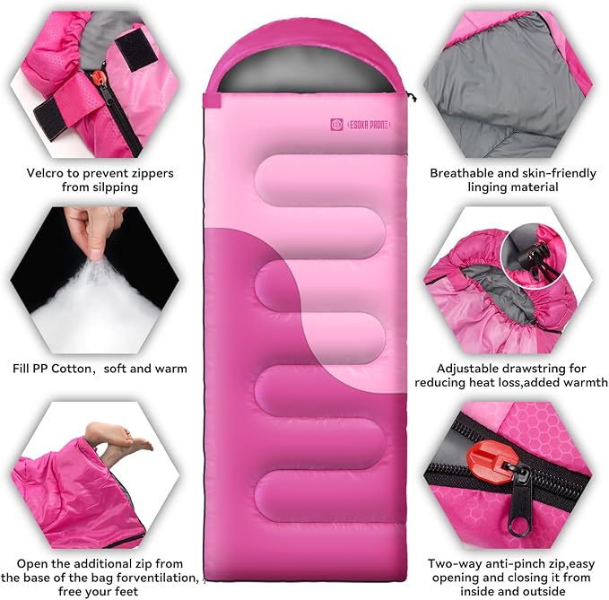 Sleeping Bags for Adults&Kids,Lightweight Waterproof Warm Weather Sleeping Bag,Compact Portable Sleeping Bag for Camping,Essentials Gear for Camping Hiking Outdoor Travel