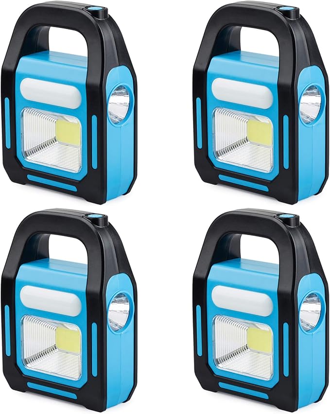 4 Pack 3 in 1 Solar USB Rechargeable Brightest COB LED Camping Lantern, Waterproof Emergency Flashlight LED Light