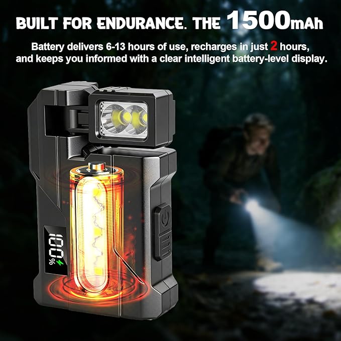 Mity rain G5 Mini EDC Flashlight Kit 500 Lumens, 5-in-1 Tactical Flashlight Rechargeable with Carabiner & Professional Gear Bag, 1500mAh Magnetic Flashlights Set for Outdoor Home Emergencies (Black)
