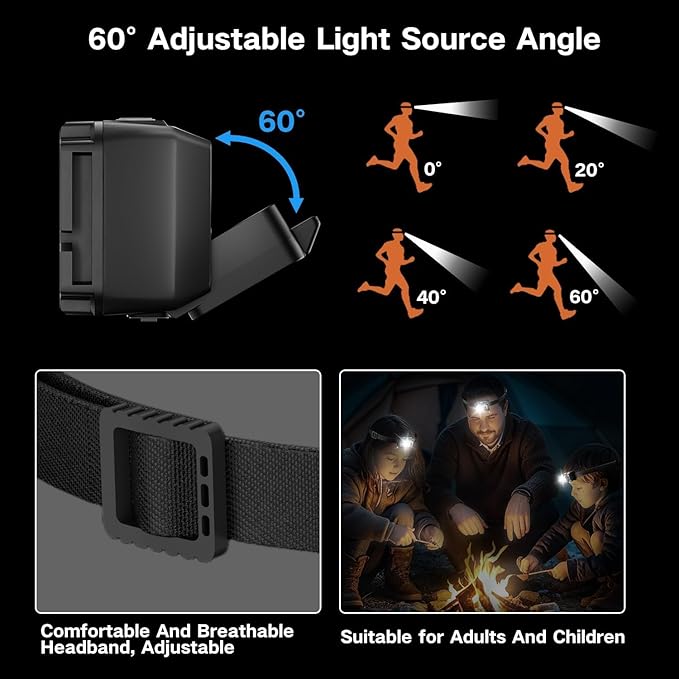 Led Headlamp Rechargeable, Super Bright Headlight Flashlight with Red Light, Motion Sensor Head Lights for Forehead, Waterproof Lightweight for Adults, Outdoors, Camping, Running