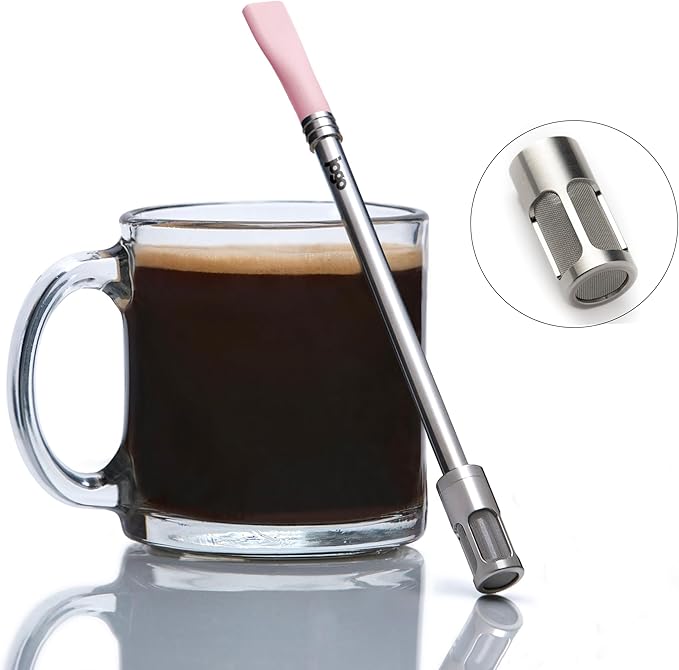 JoGo - The Original Coffee and Tea Brewing Straw - Portable Coffee Maker - Stainless Steel Single Serve Strainer - Filter Function for Hot & Cold Brew - Yerba Mate Straw for Loose Leaf Teas & Coffee