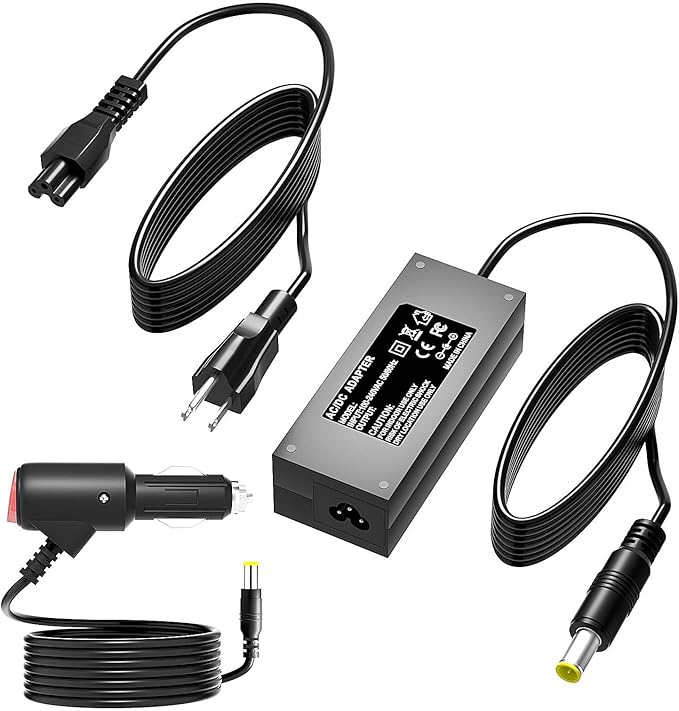 65W Power Adapter with 65W Car Charger for Anker Portable Power Station A1720, Anker 521/523/533, A1730/A1731, Powerhouse II 300 (256Wh/288Wh/389Wh), and 300W/200W Solar Power Station