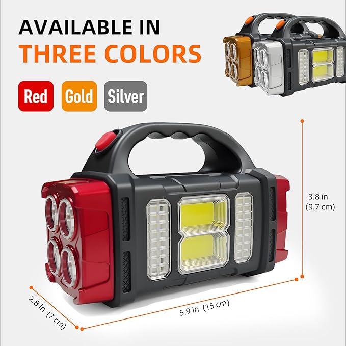 Versatile Solar Flashlight with Dual Charging Modes | 4 Light Modes USB/Solar Powered| Portable Emergency Charger & Outdoor Camping Light (Silver)