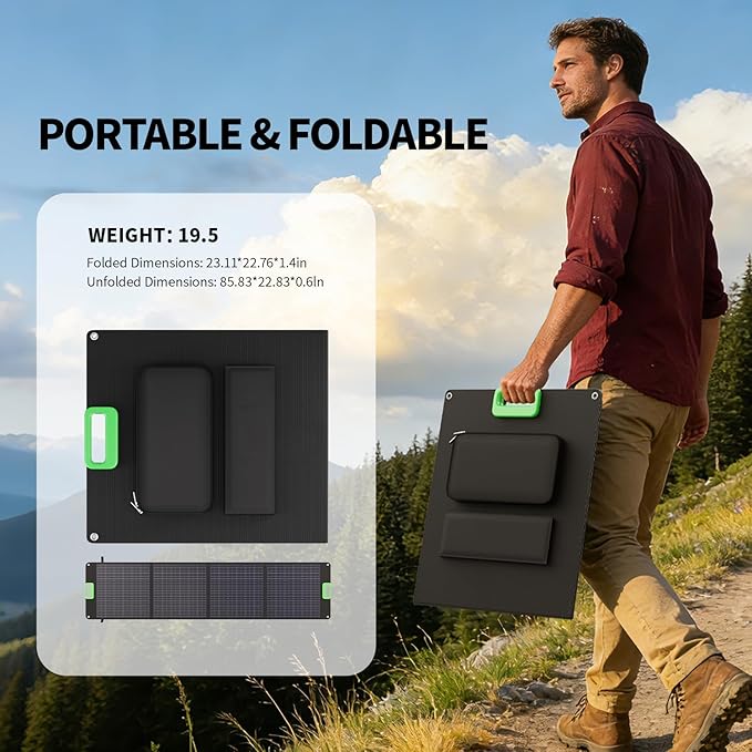 200W Portable Solar Panel, 23.5% High Efficiency ETFE Foldable Solar Charger for Power Station, IP65 Waterproof w/ 4 Kickstands, MC4 XT60 Anderson DC 4-in-1 Output for RV Camping Outdoor Emergency