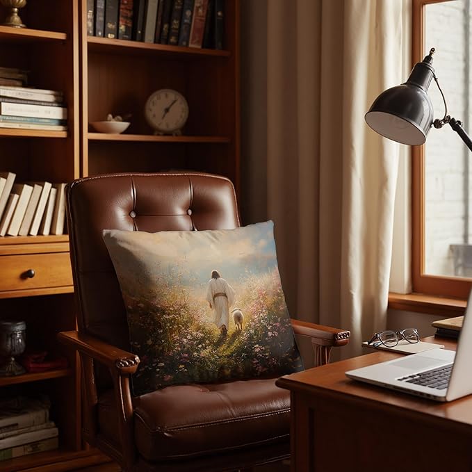 Christian Jesus and Lamb Pillow Covers 18x18, Christian Home Decor, Jesus Leaves the 99 Sheep Religious Bible Verse Decorative Throw Pillow Covers for Home Bedroom Living Room Sofa Couch