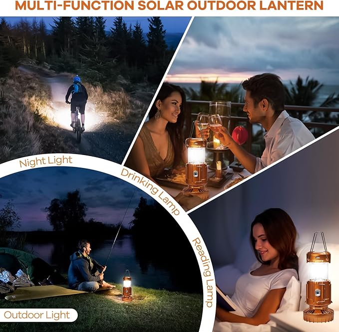 5-in-1 Solar Light and Fan (Gold) - Rechargeable Lantern with Phone Charger & Portable Power for Hurricane, Emergency, Camping, Power Outage