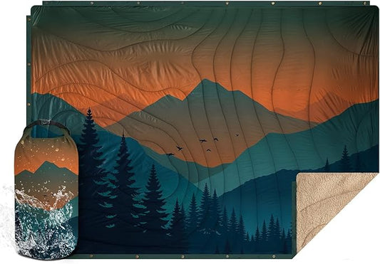 Outdoor Camping Blanket - Puffy Camping Blanket Packable,Sherpa Fleece Warm Blanket for Camping, Outdoors, Travel, Stadium, Festivals, Beach, Hammock 56"x 78" Machine Washable, DWR, Lightweight