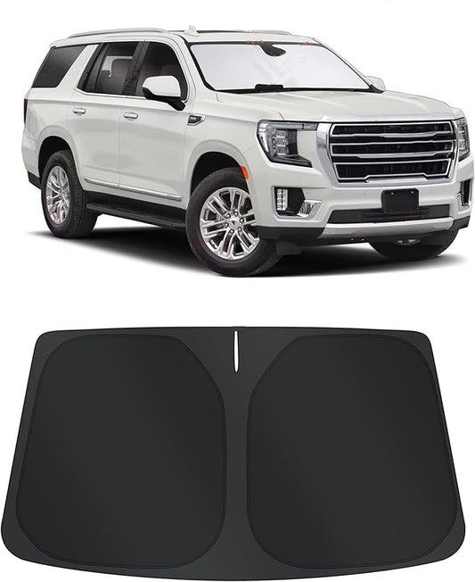 TINGLU Sun Shade for GMC Yukon XL/Chevrolet Suburban 2021-2024 2025 Accessories Windshield Sun Shade Window Shade UV Rays Protection Sun Visor Cover with Steering Wheel Sunshade Storage Bag