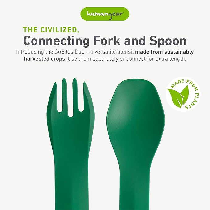 humangear GoBites Duo - Travel Silverware, Full Size Portable Fork & Spoon, Reusable Utensil Set, PC and BPA-free, Food-Safe, ﻿Extended - 9.1” X 1.6”